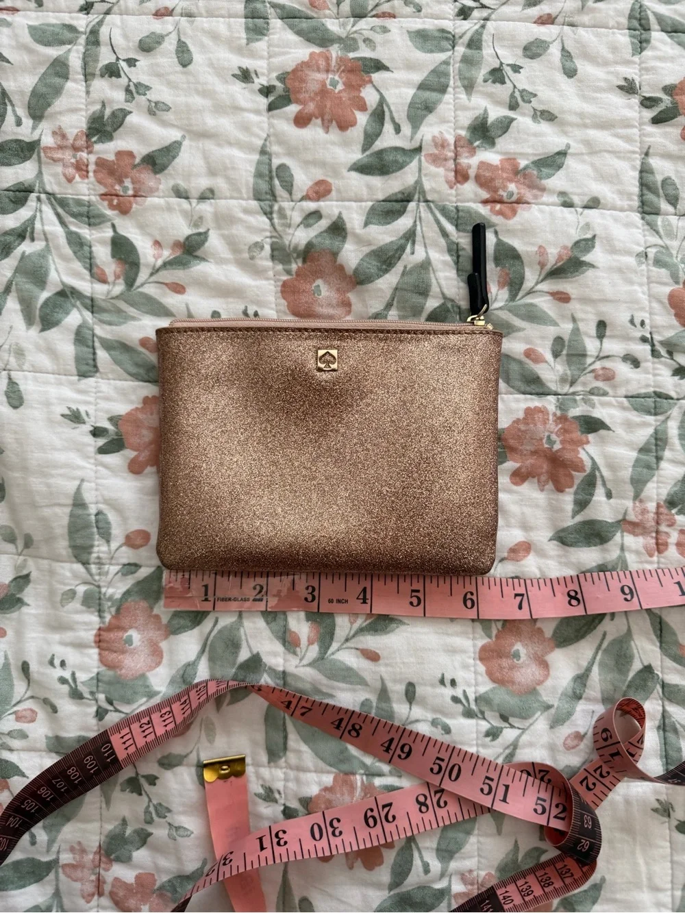kate spade Rose Gold Glitter Zip Wristlet